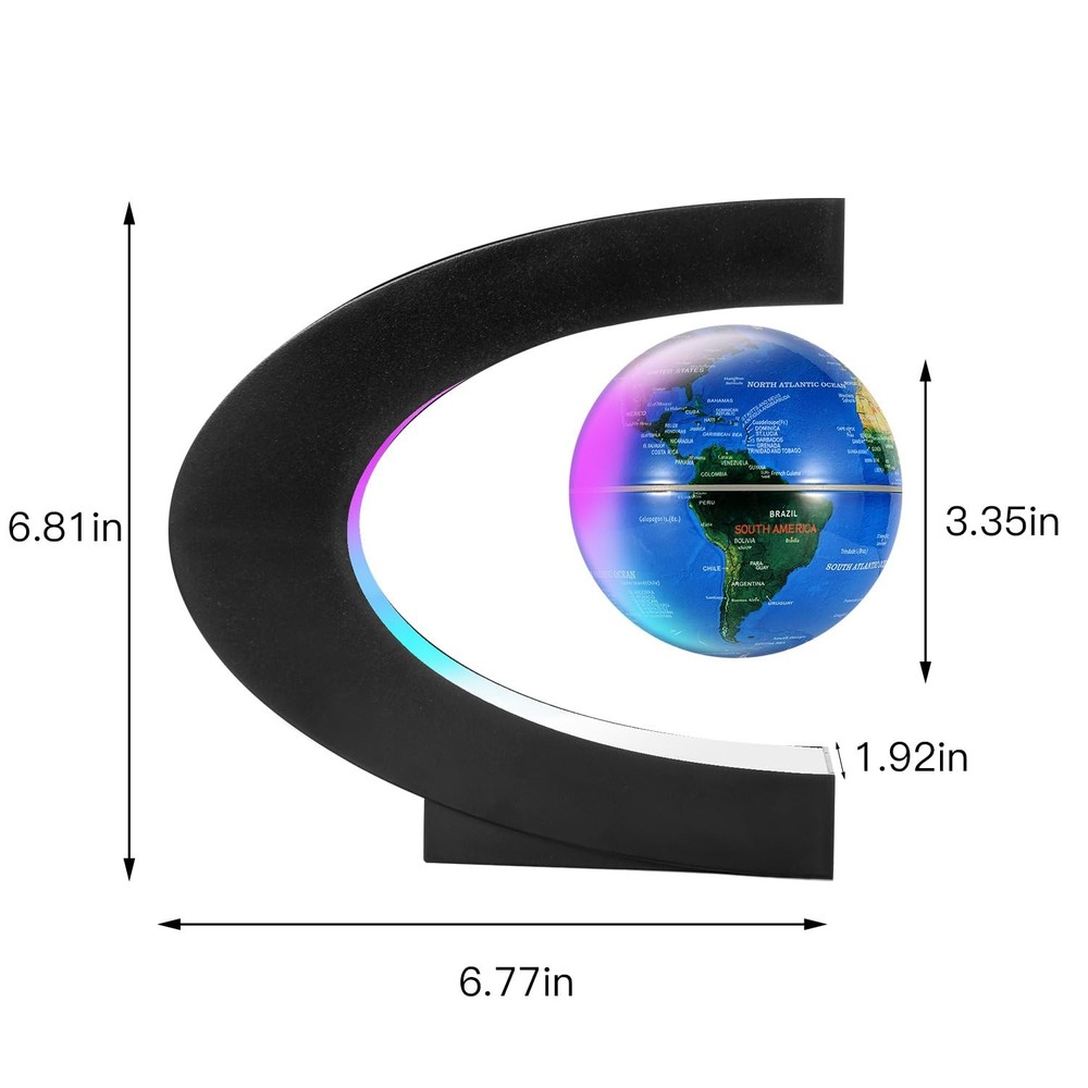 Magnetic Levitating Floating World Map Globe, Shape Display Frame with Lights...