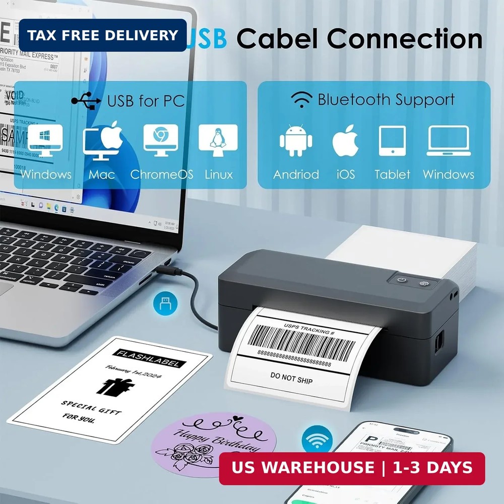 Shipping Thermal Label Printer, 4x6 Portable Label Printer,Bluetooth Label Maker