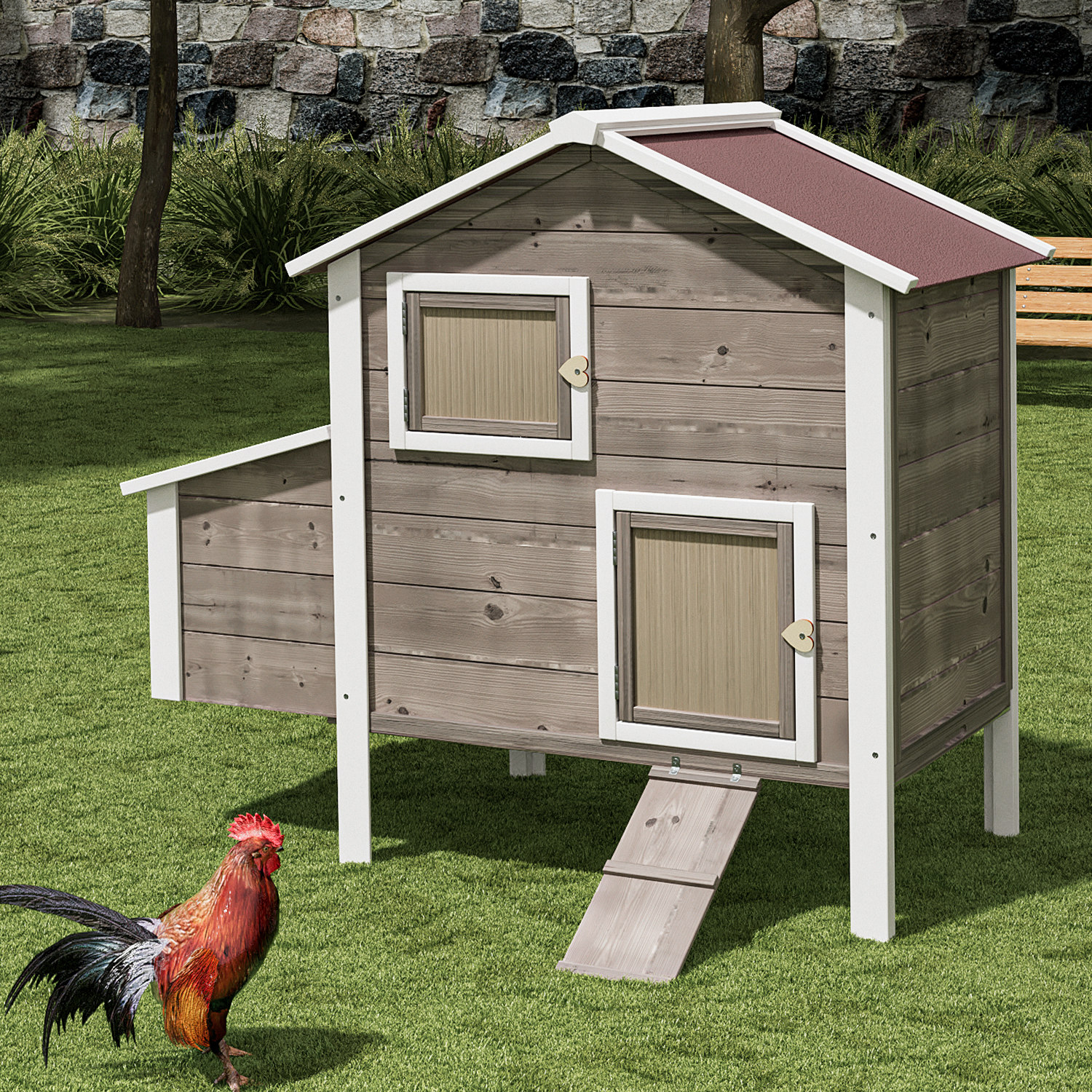 Wooden Chicken Coop Hen House with Removable Tray &Ventilation Door Nesting Box