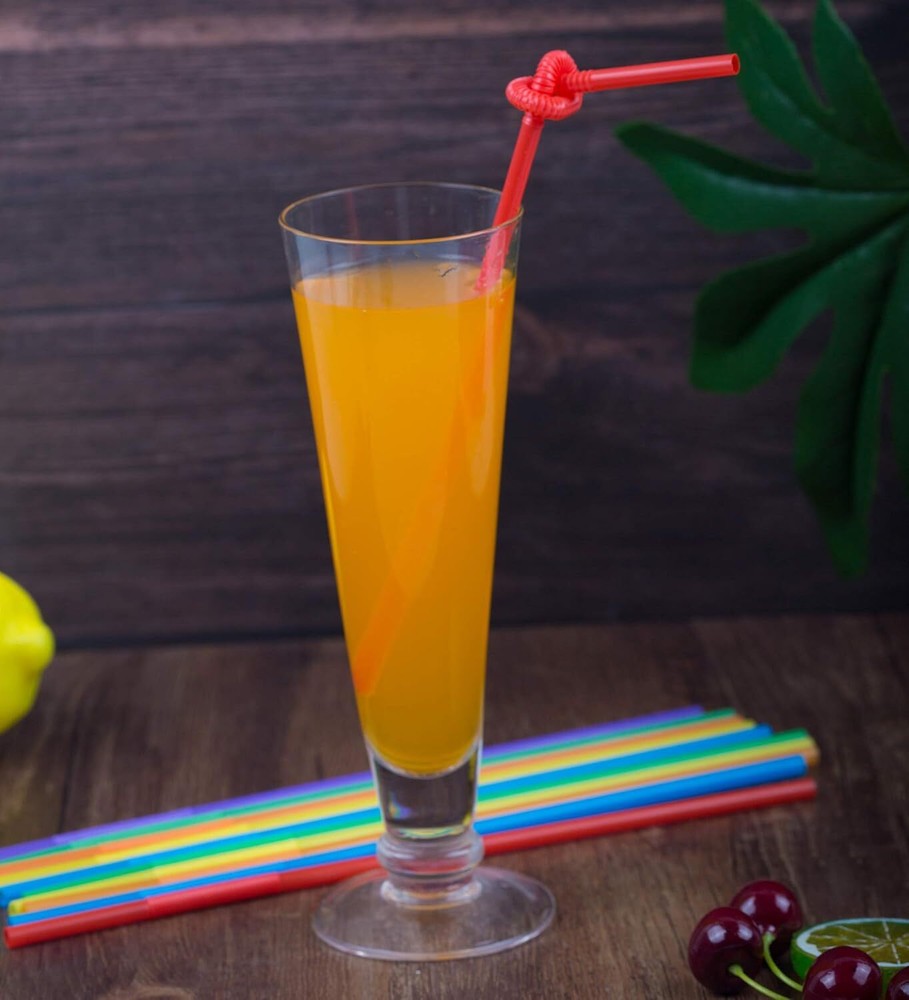 100 Pcs Colorful Extra Long Plastic Drinking Straws Bendable Disposable Straws