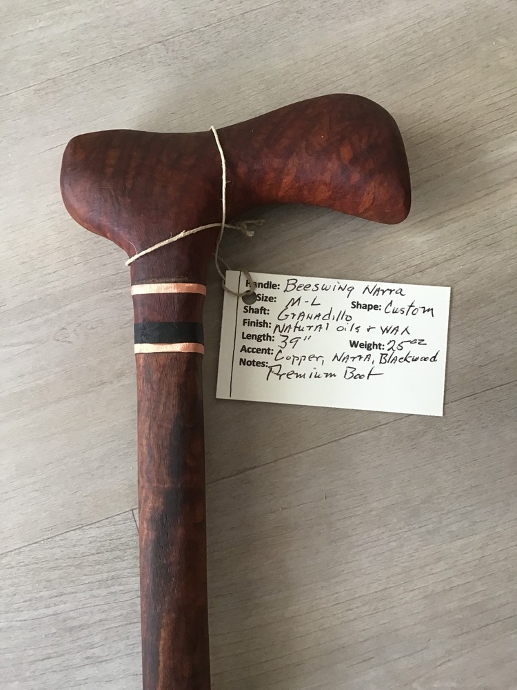 Beeswing Narra - Granadillo Artisan Walking Cane with Unique Comfy Custom Handle