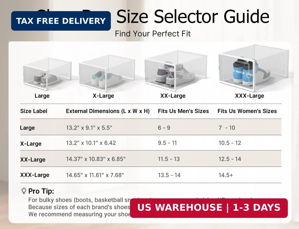 Kuject XX-Large Shoe Storage Boxes Organizers Clear Plastic Stackable 12 Pack, S