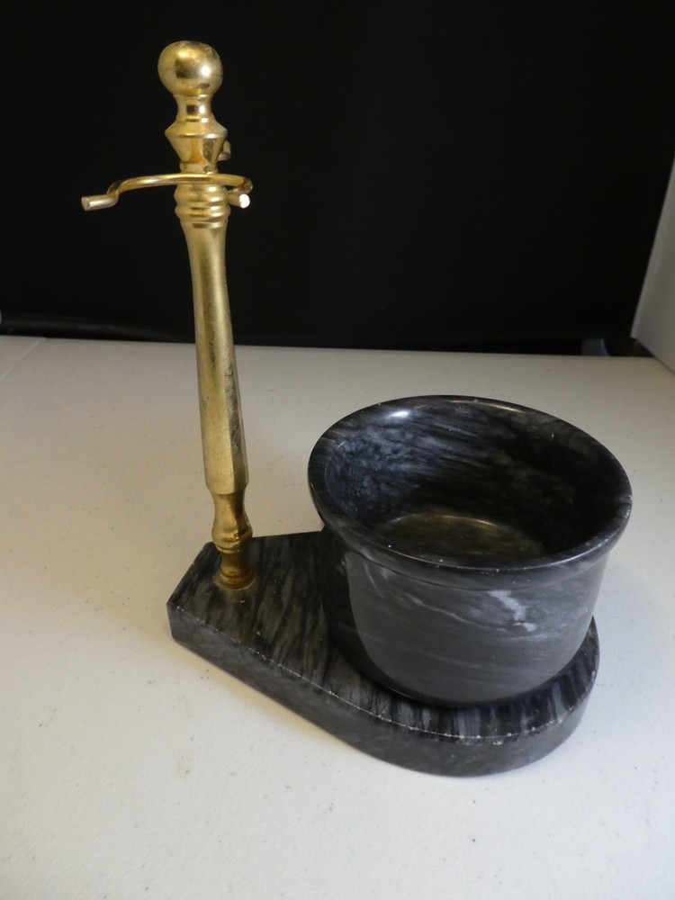 Marble Shaving Bowl, Razor/Brush Stands Set