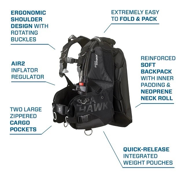 Scubapro Seahawk BCD, Small with Balanced Power Inflator, Back Inflate BCD