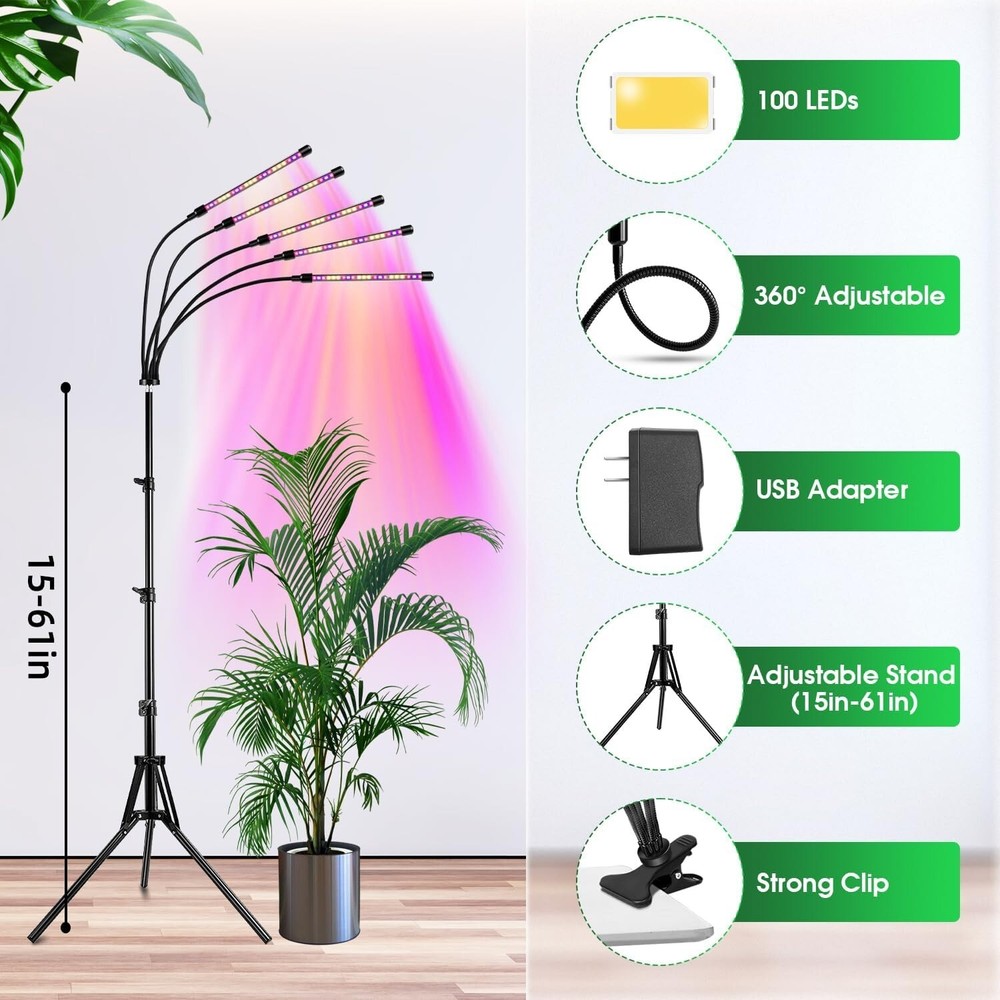 Multi-Function Full Spectrum Grow Light with Remote & Adjustable Clip Stand