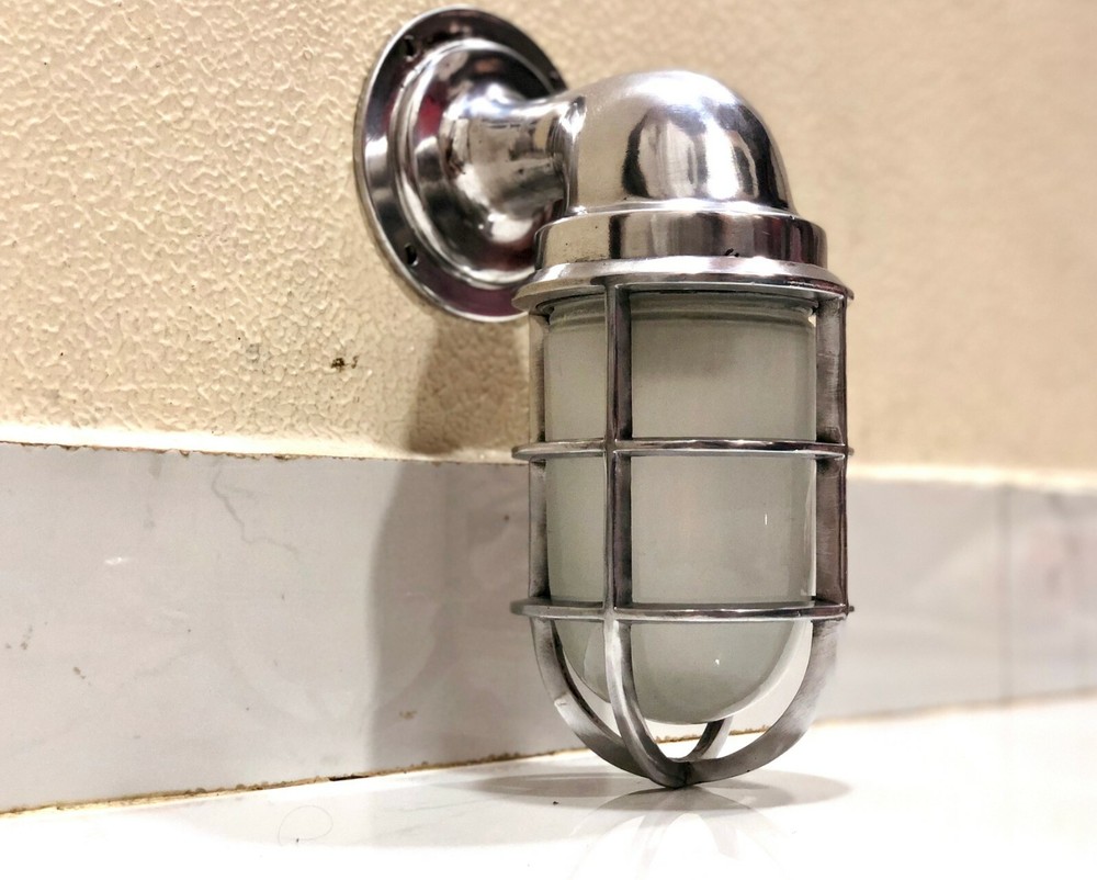 Handmade Nautical Swan Wall Light – Arched Aluminium + White Globe Shade