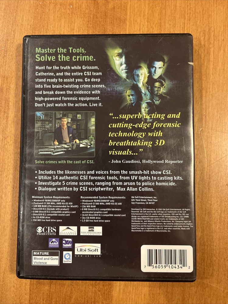 PC Game ~ CSI 3 Disc CD Rom Game ~ Interactive Crime Solving Adventure