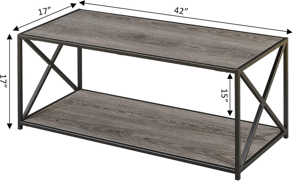 Tucson Coffee Table with Shelf, Weathered Gray