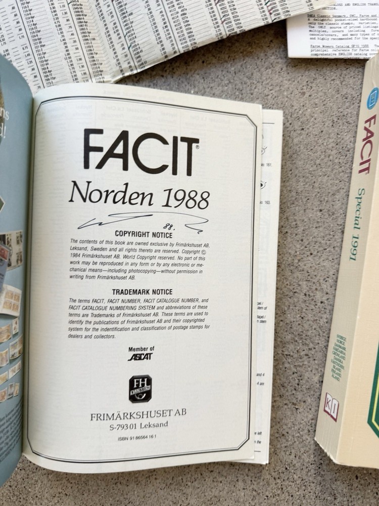 FACIT Norden 1988 Facit Special 1991 Stamp Catalog Lot Tarn Signed