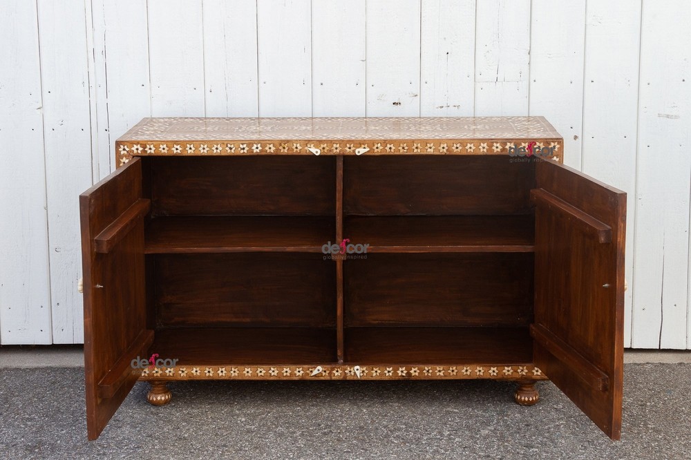Warm Walnut Marquetry Inlay Buffet Cabinet