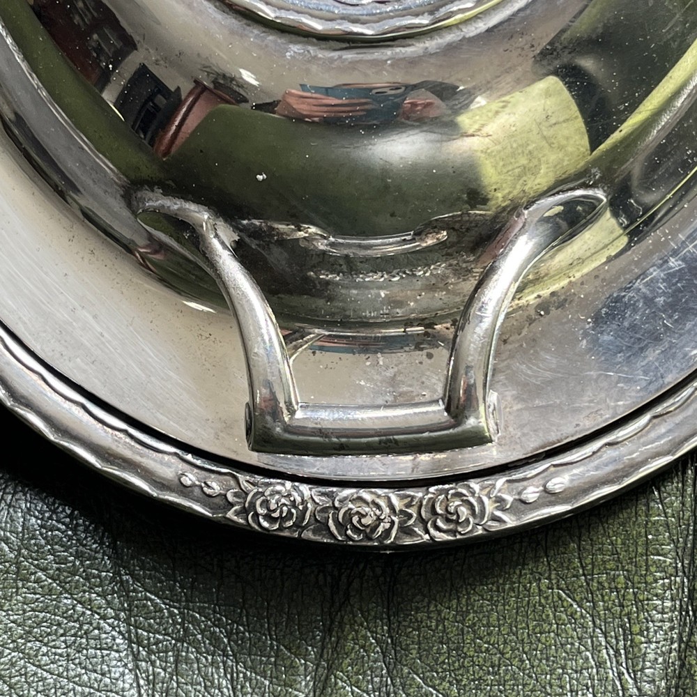 Vintage Silver Plated Rose Patterned Covered Serving Dish With Lid/ Entree Dish