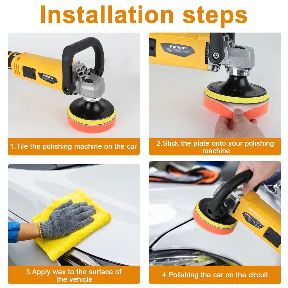 7" 2000W Car Polisher Buffer Polishing Machine Kit Waxing Tool Buffing Pad Set