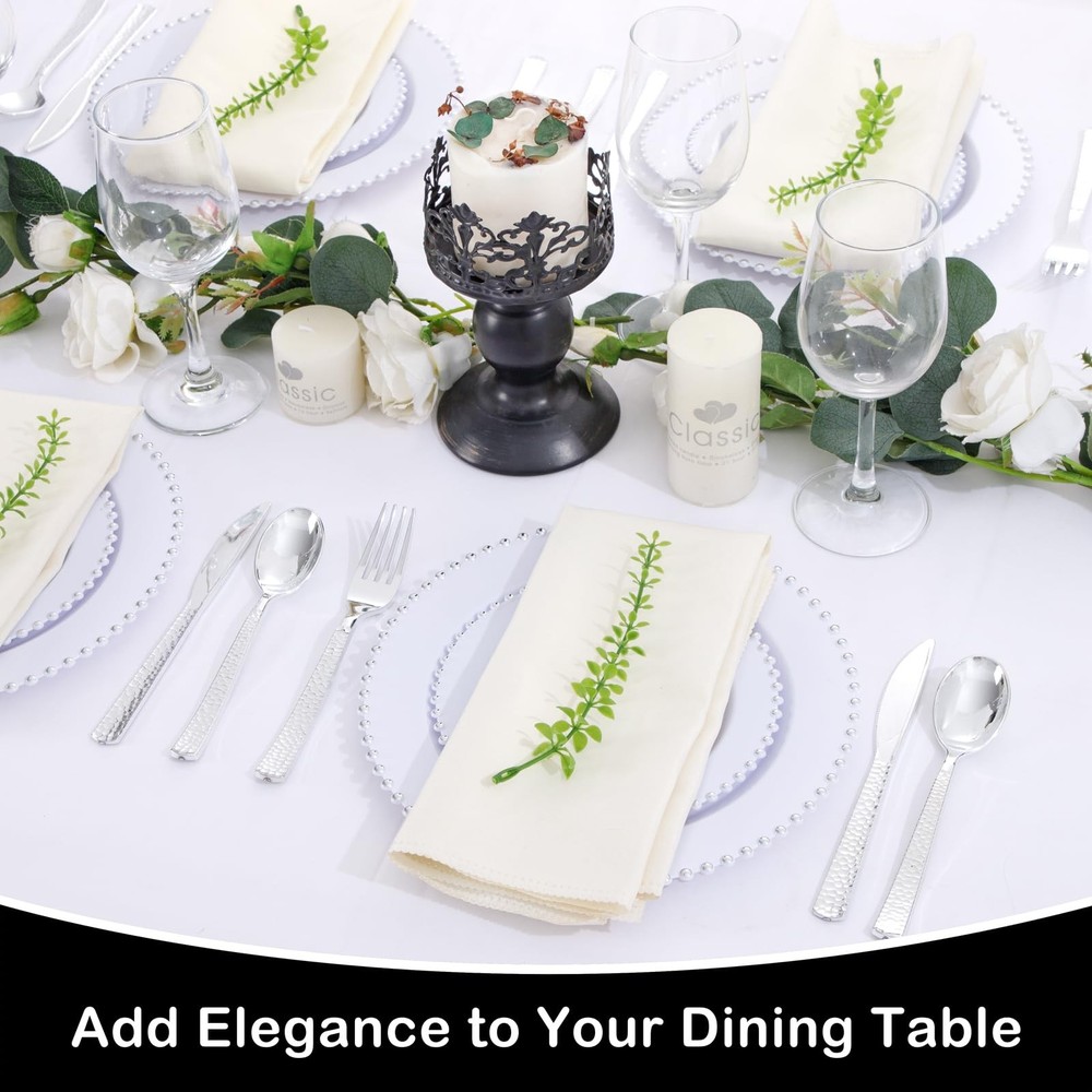 180 pieces Silver Plastic Silverware, Disposable Plastic Silverware Heavy Dut...