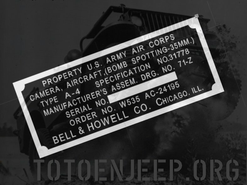 JEEP WILLYS A4 BOMB CAMERA FLAT PLATE
