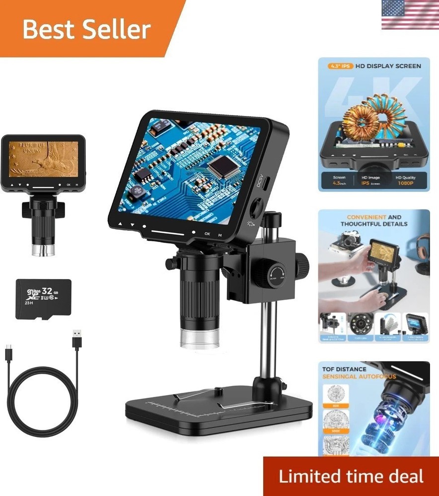 Rechargeable 4.3-Inch LCD Digital Microscope - Wireless USB with 32GB Card