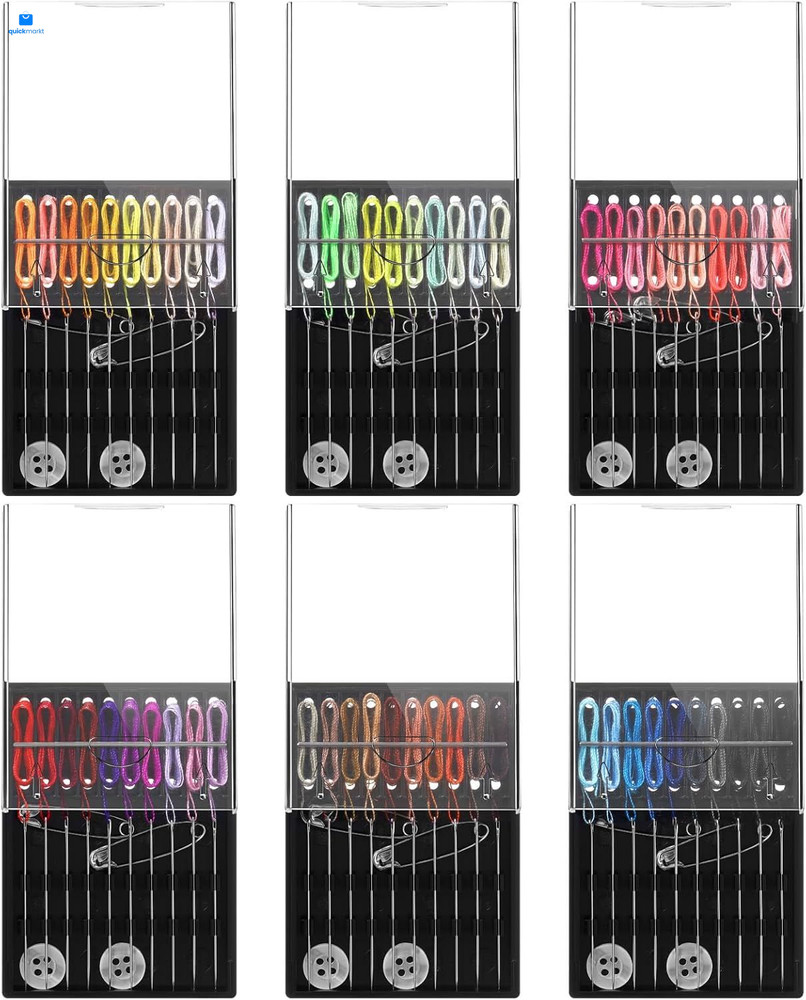 6 Boxes (60 Pcs) Pre Threaded Needle Kit Assorted Color (Mixed Color)