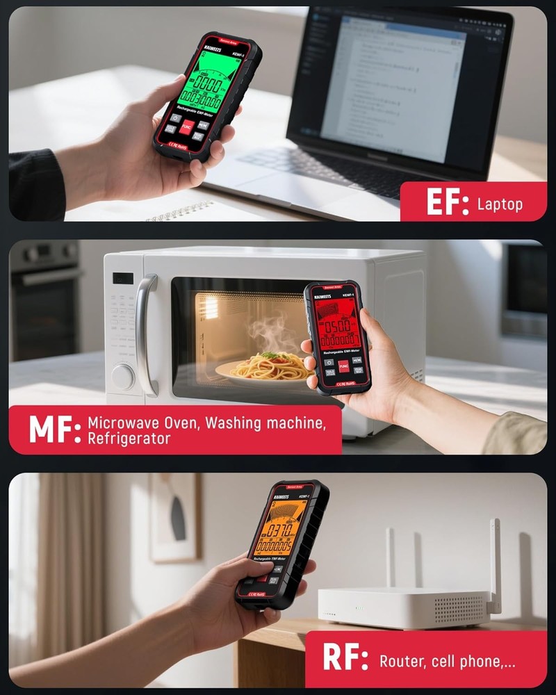 Rechargeable Three-in-One Handheld Electromagnetic Field Meter