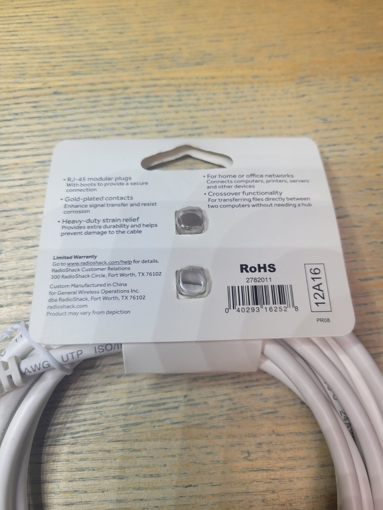 RadioShack - Cat 5E 10Ft Crossover Cable - Computer Accessory 278-2011