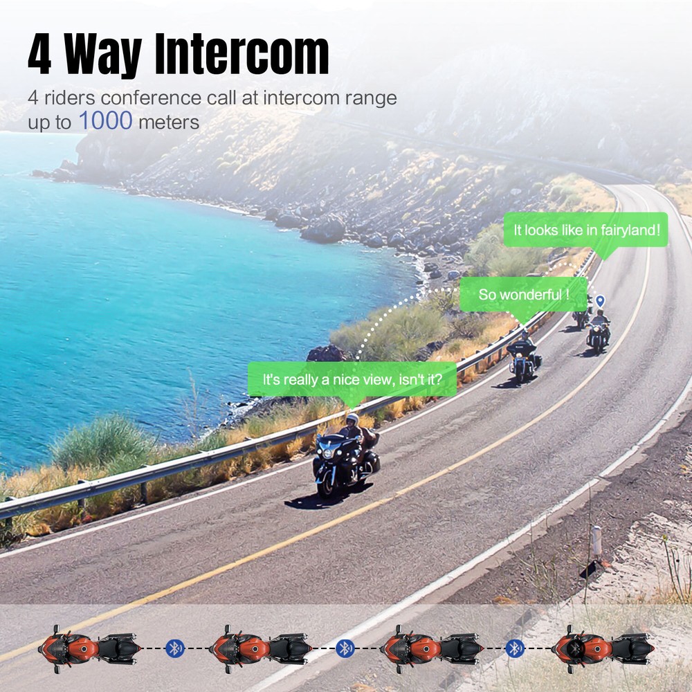 4X FX4 1KM Motorcycle Helmet Interphone 4Way Bluetooth Intercom Headset Wireless