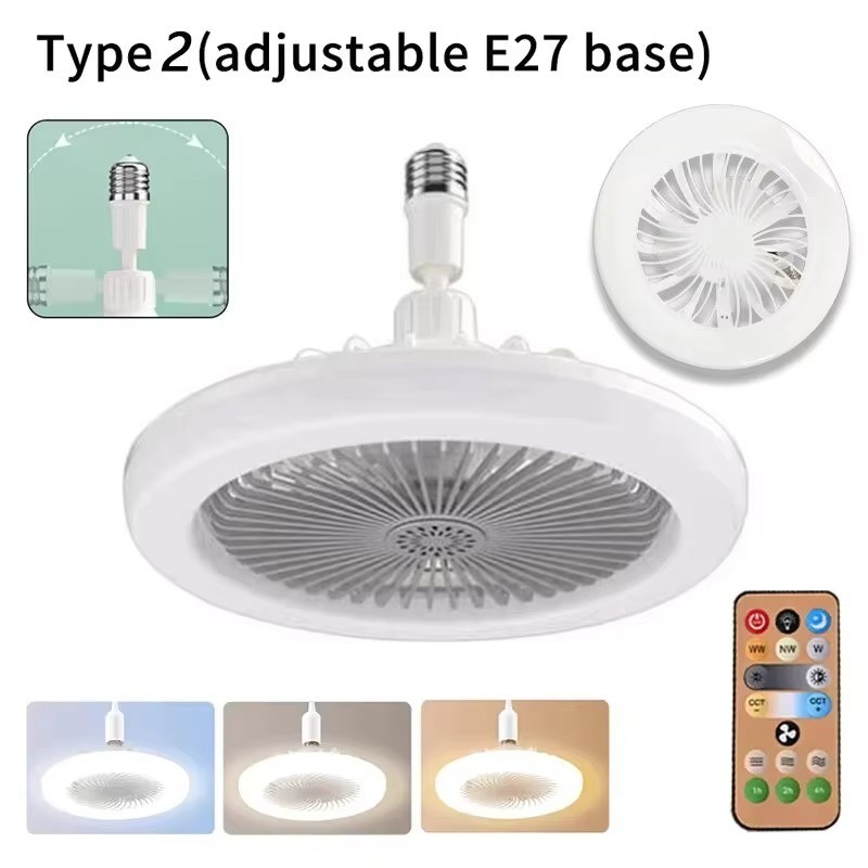 Fan For E27 Socket Light With Remote Ceiling Fan Adjustable Smart LED 3Speed AC