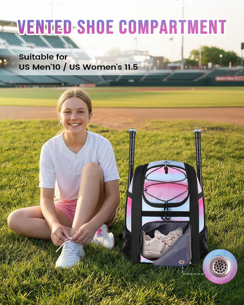 Softball Bag, Lightweight Baseball Backpack with Shoe Compartment, Baseball Bag