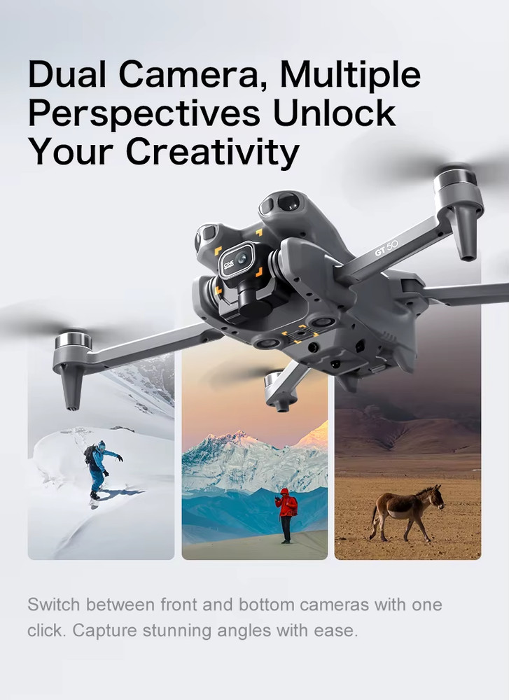 RC GT50 PRO Dual Camera 8K GPS HD Quadcopter Self-Stabilizing Foldable Drone