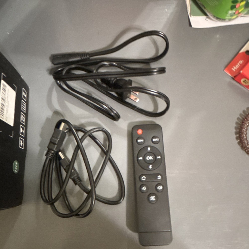 ENUOSUMA LED Desktop Projector White Black with Remote and Cable Bundle