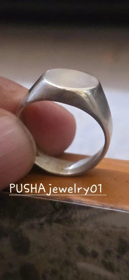 Solid 925 Sterling Silver Circle Signet Ring Smooth Plain Top Signet Ring Flat R