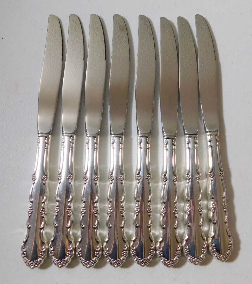 1881 ROGERS  "FLIRTATION" SILVERPLATE 8 DINNER KNIVES 9" NO MONOGRAMS