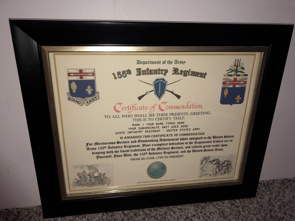 155TH INFANTRY REGIMENT / COMMEMORATIVE - CERTIFICATE OF COMMENDATION