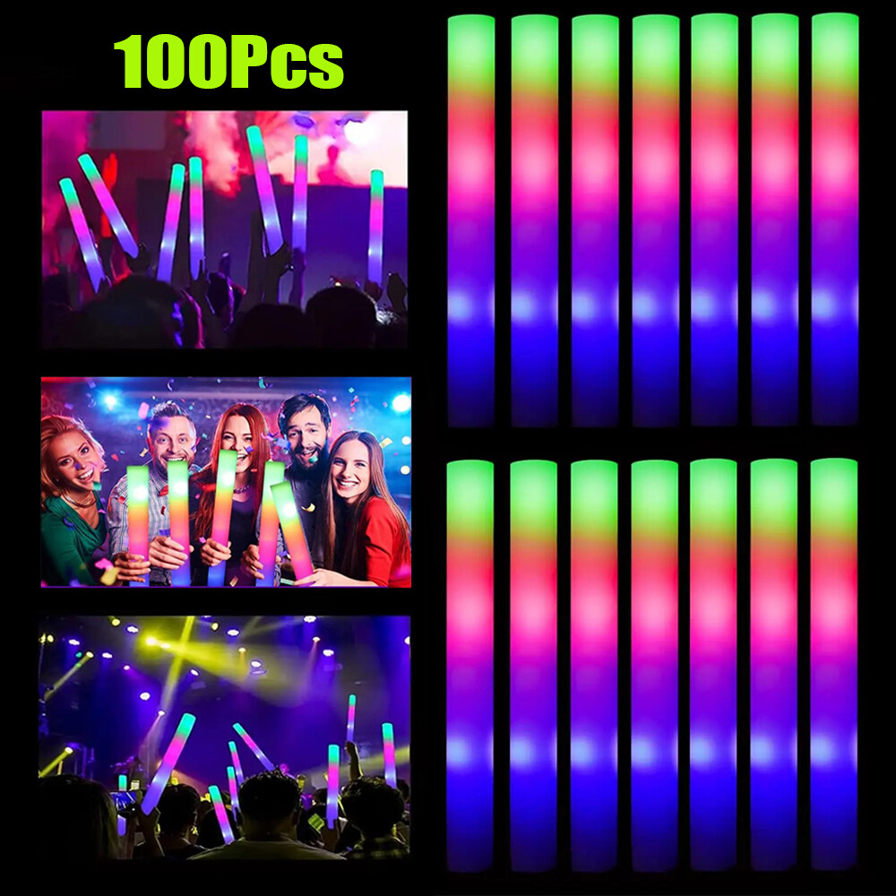 100PCS LED Foam Glow Sticks Party Wedding Flashing LED Light Stick Light-up Bar