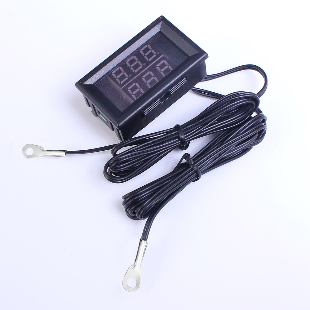 DC4-28V Dual LED Display Digital Temperature Sensor NTC Metal Probe Thermometer