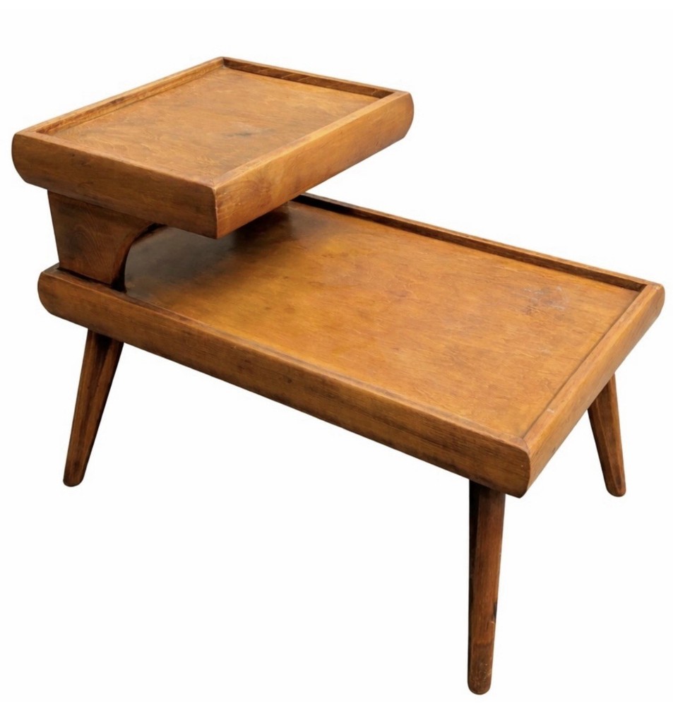 Mid-Century Walnut Two-Tier Side Table, 1960s