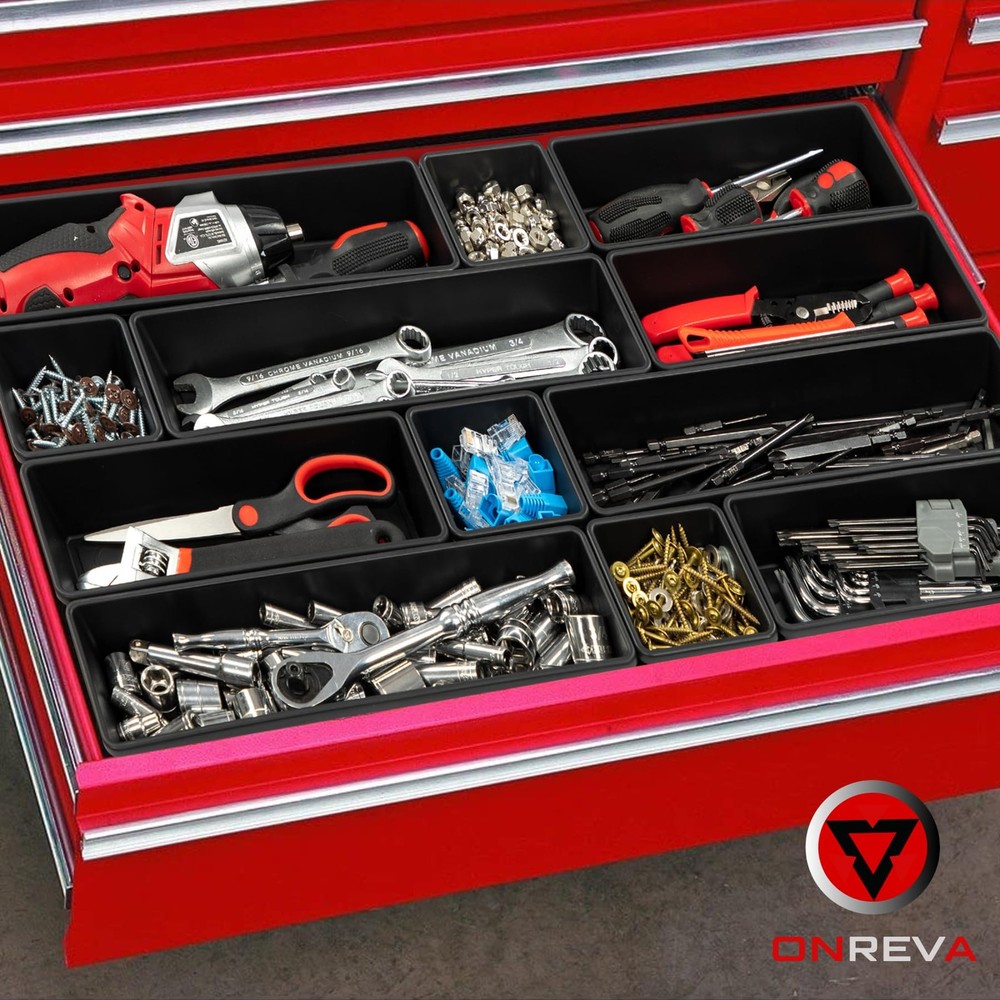 ONREVA Tool Box Organizer Tray Divider Set, Extra Large Toolbox Trays, Black