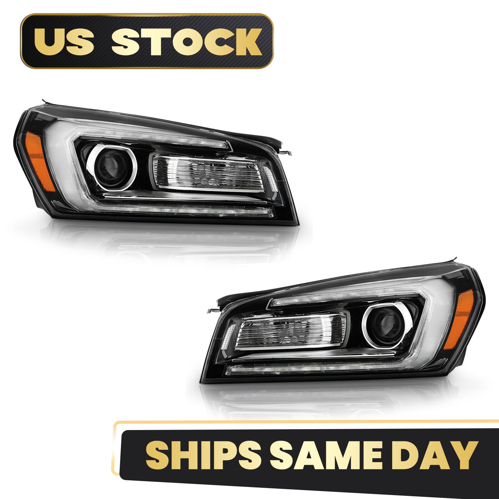 For 2013-2016 GMC Acadia Halogen Headlight w/ LED DRL Projector Left+Right Pair