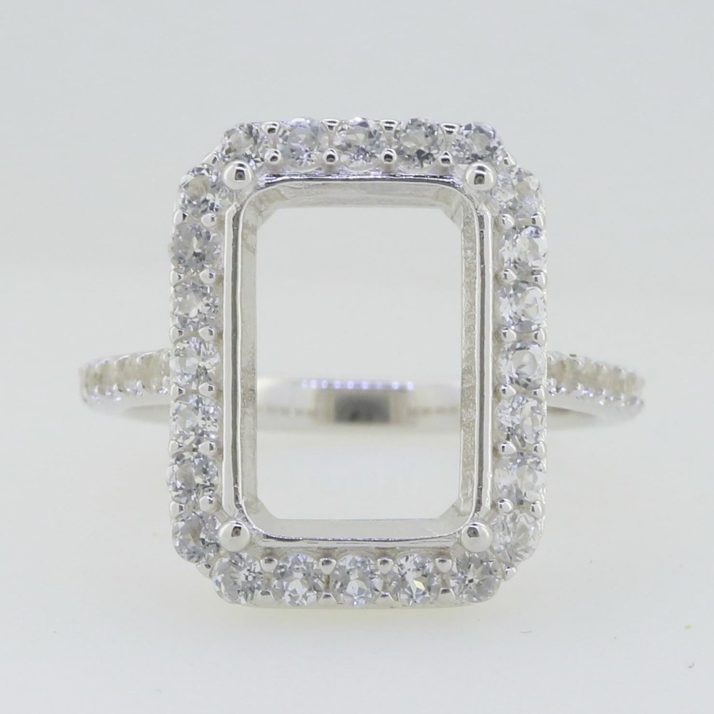 Sterling Silver Semi Mount Ring Setting Emerald OCT 14X10mm Topaz/MS/CVD Diamond