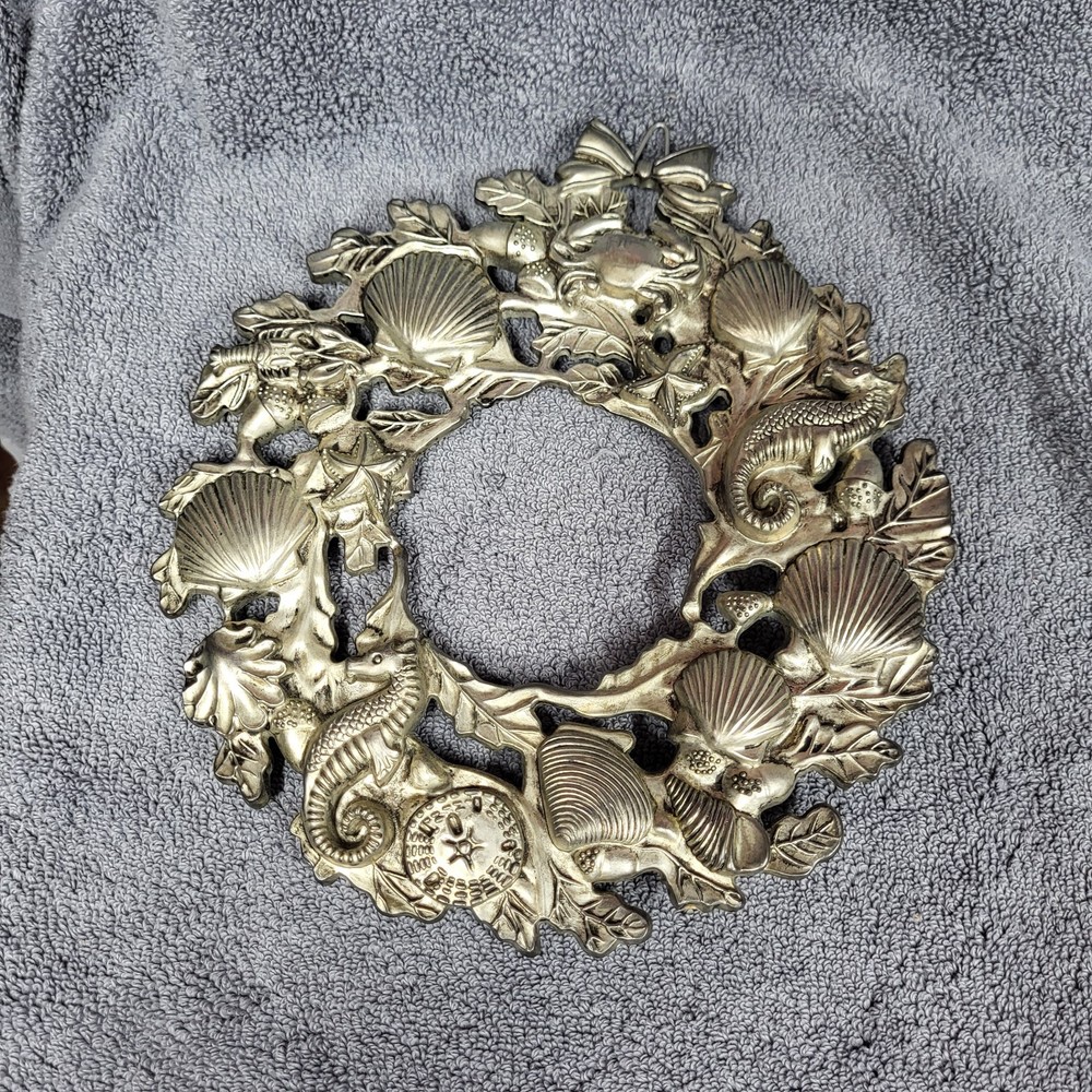 Vintage Silverplate Seashell Seascape Wreath Made In UK
