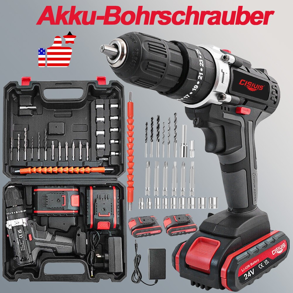 24V Cordless Impact Driver Hammer Drill Combo Kit with 2 Battery & Charger.