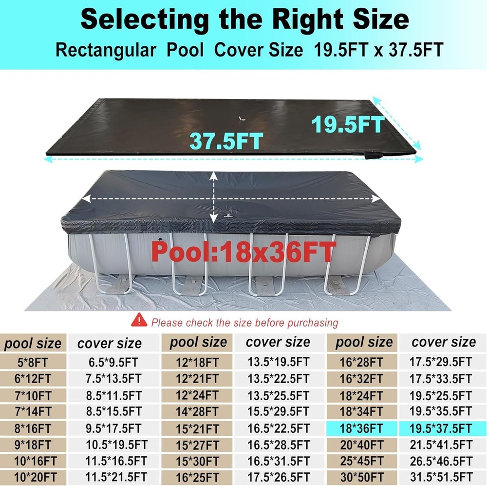 SIHAIAN 18x36Ft Rectangular Pool Cover with Side Storage for Oval / Rectangle