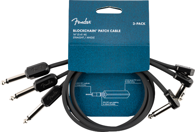 Fender Blockchain 16" Pedal Patch Cables, 3-pack, Straight/Angled