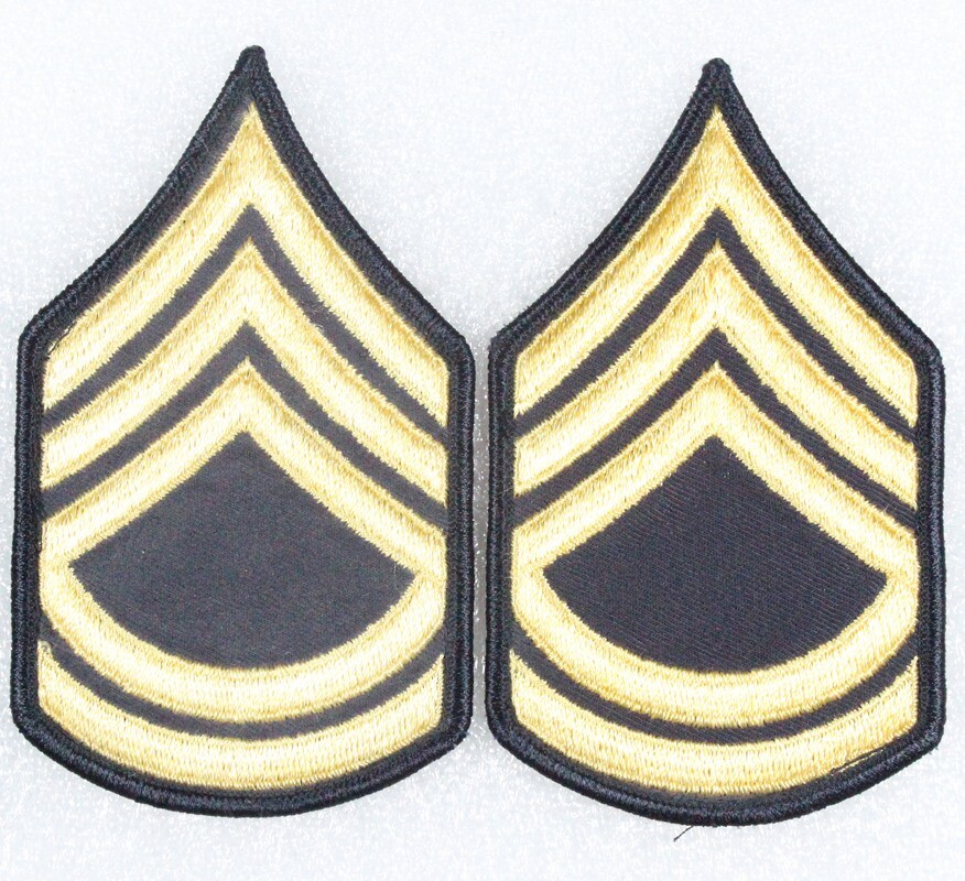 Army Chevron: Sergeant First Class (pair) - black, 3", merrowed edge