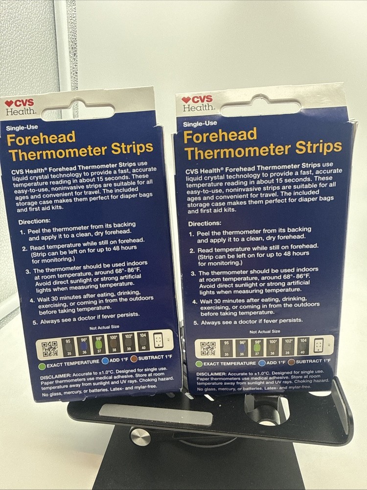 CVS Single Use Forehead Thermometer Strip With Storage Case. 2 boxes of 5 strips