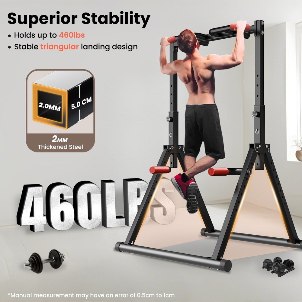 Power Tower Pull Up Dip Station Foldable, Pull Up Bar Station Adjustable, Mul...