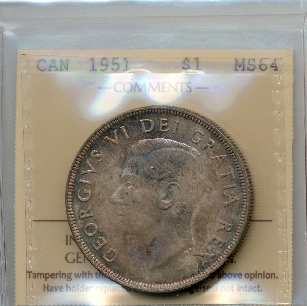 1951 Canada Silver Dollar - Choice Uncirculated, ICCS MS 64