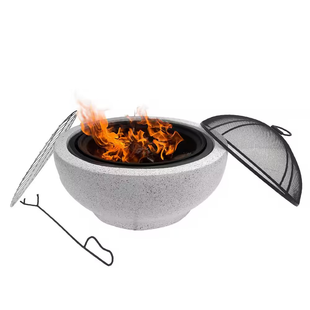 Contemporary Wood round Burning Fire Pit in Grey