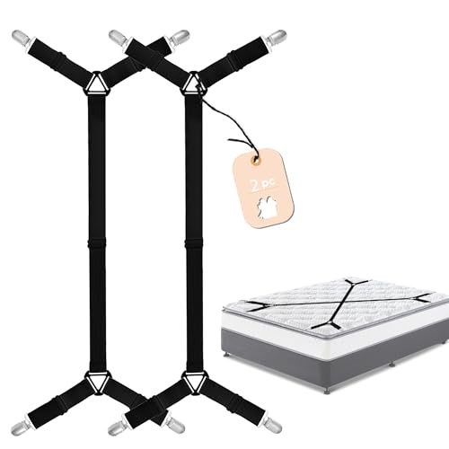2 PCS Bed Sheet Straps, Adjustable Extended Bed Sheet Fasteners Fitted Black