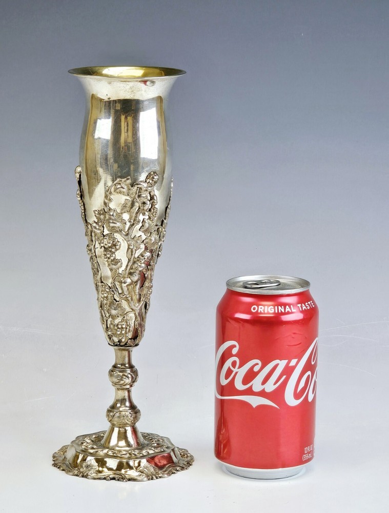 Large Rare 19C Russian Repousse Silver Vase Goblet