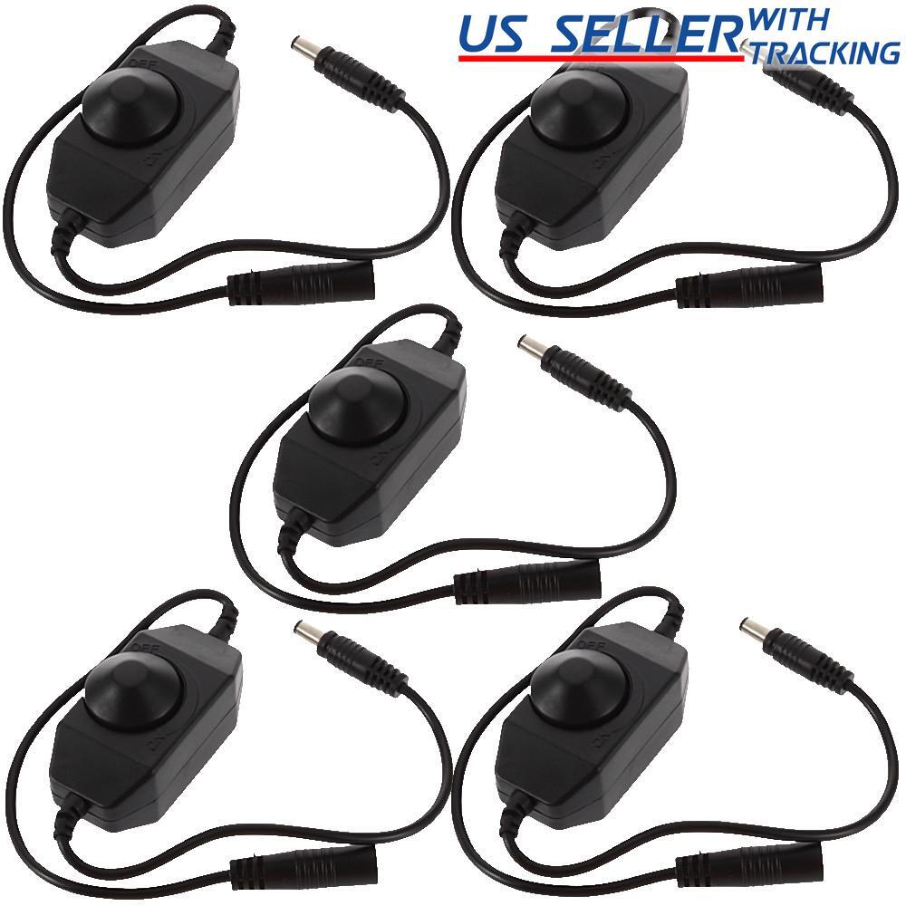 (5-pack) Inline Manual Dimmer Switch for LED Strip Light, Black 5X