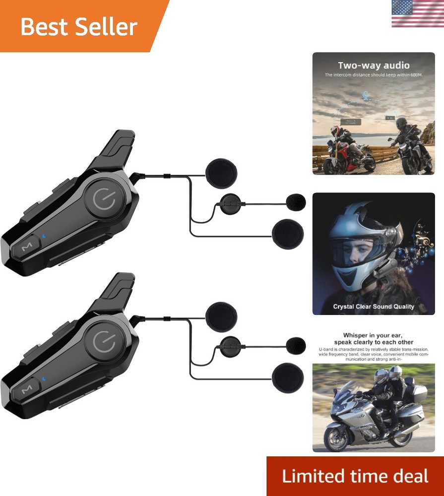 Motorcycle Bluetooth Headset 2-Pack: Waterproof & Noise Cancelling, 400M Range
