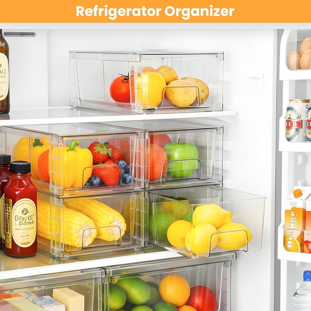 2 Pack Stackable Storage Drawers,Plastic Organizers Bins Drawers Storage W/